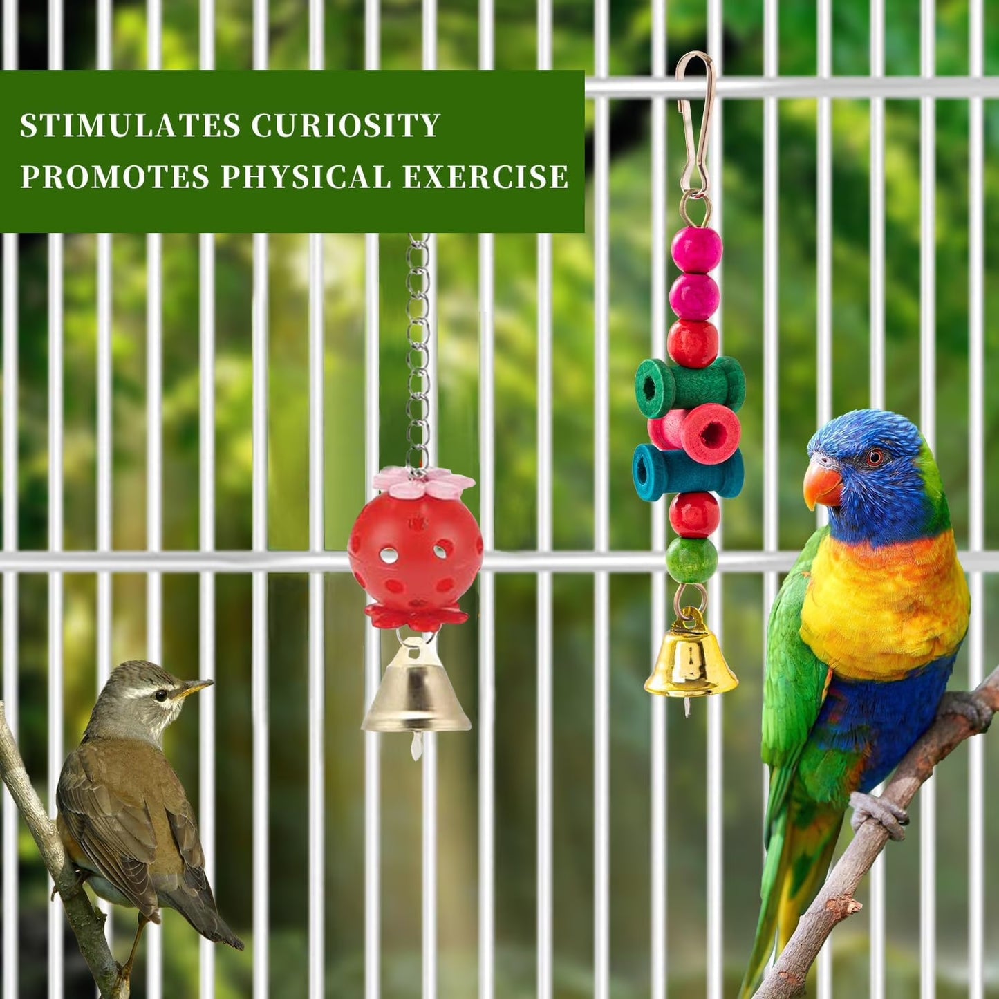 11PCS Bird Toys Parakeet Toys, Colorful Parrot Toy for Small Parakeets Cockatiels Conures Finches Swing Chewing Hanging Bell Cage Hammock Toy