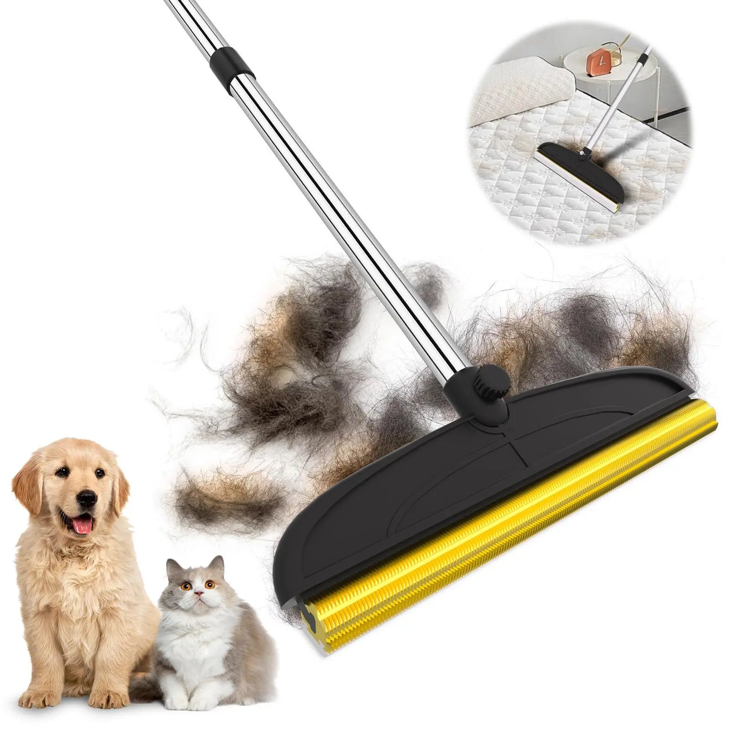 Adjustable Pet Hair Remover Brush with Hanging Ring - Versatile Cleaning Tool for Carpets and Floors, Ideal Gift for Pet Owners