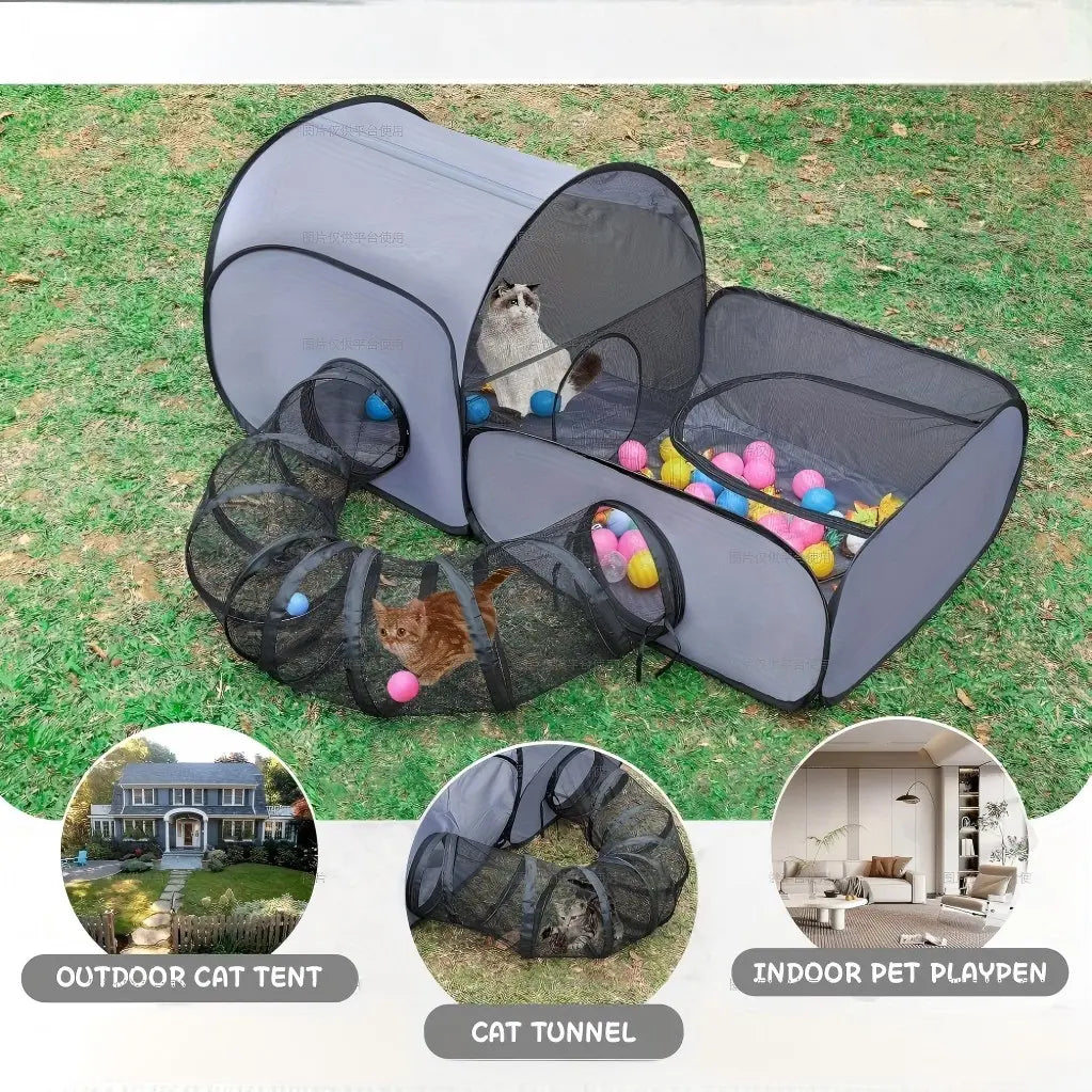 Portable Cat Tunnel Fence, Breathable Soft Tunnel, Indoor Outdoor Pet Enclosure, Cat Bed for Cats and Small Dogs, Includes Carry Bag