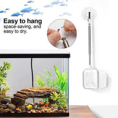 2-Pack White 3-Inch Aquarium Net – Small Fish Tank Tool for Shrimp & Bettas, Fast-Dry Mesh Scoop (Dual-Purpose Cleaner & Decor) by