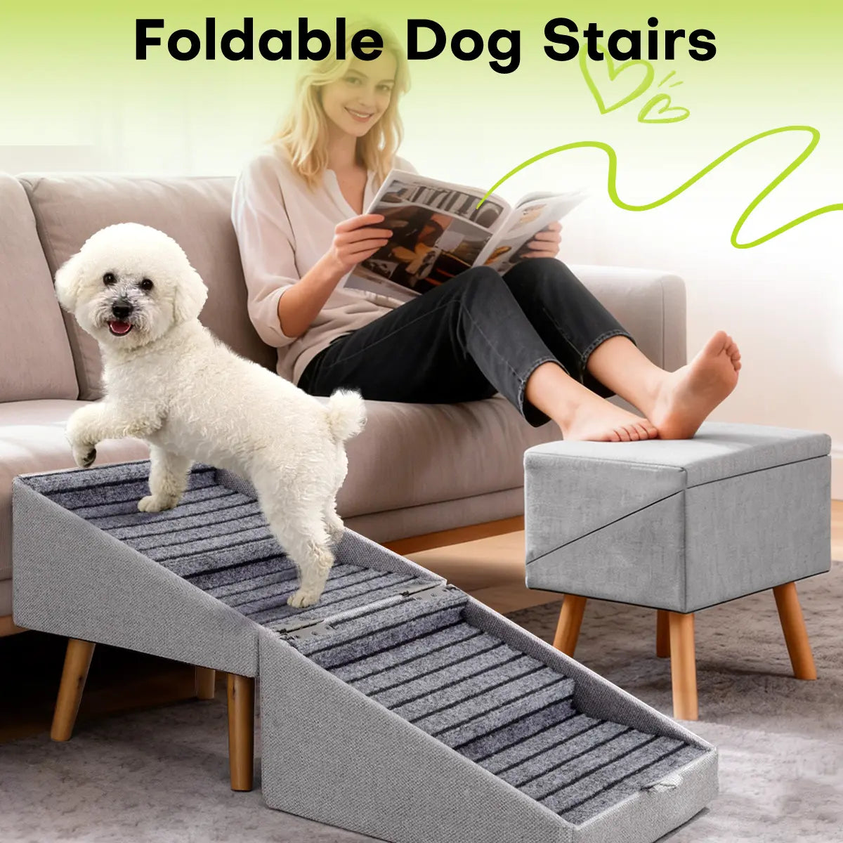 2-In-1 Convertible Home Step Stool 17'' Dog Stairs Ramp for Couch for all sized dogs