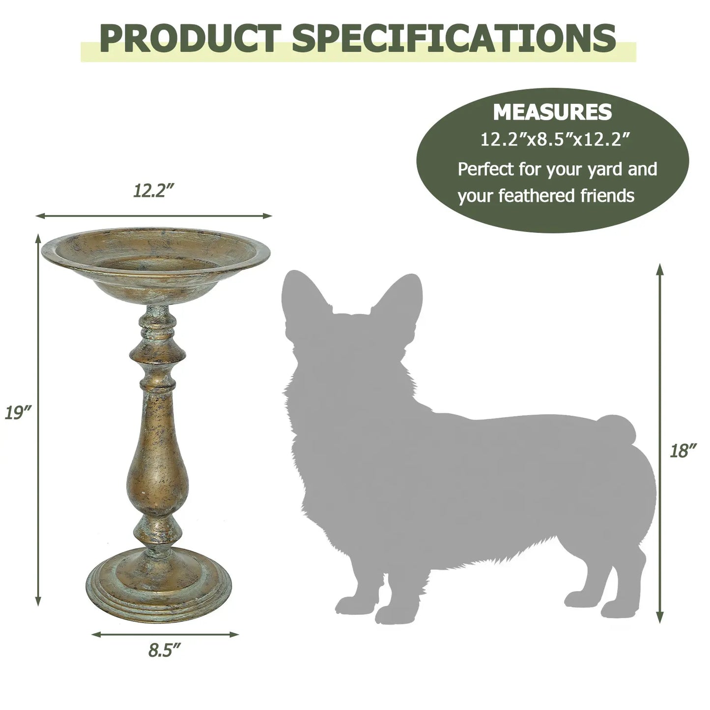 19”H Antique Pedestal Bird Bath, Bird Baths for Outdoors, Hand-Crafted Metal Bird Bath Bird Feeder Seed Tray for Garden Yard Decor (Copper)