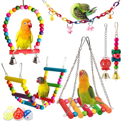 11PCS Bird Toys Parakeet Toys, Colorful Parrot Toy for Small Parakeets Cockatiels Conures Finches Swing Chewing Hanging Bell Cage Hammock Toy