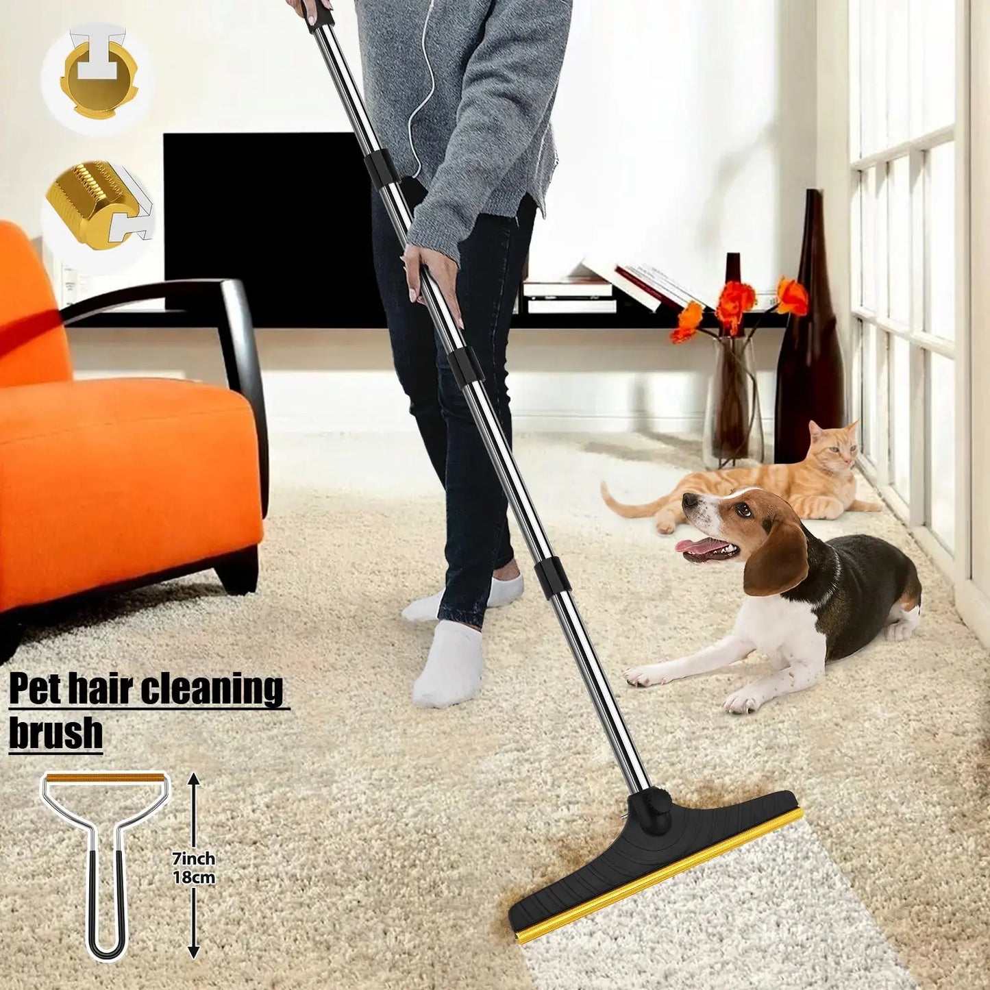 Adjustable Pet Hair Remover Brush with Hanging Ring - Versatile Cleaning Tool for Carpets and Floors, Ideal Gift for Pet Owners