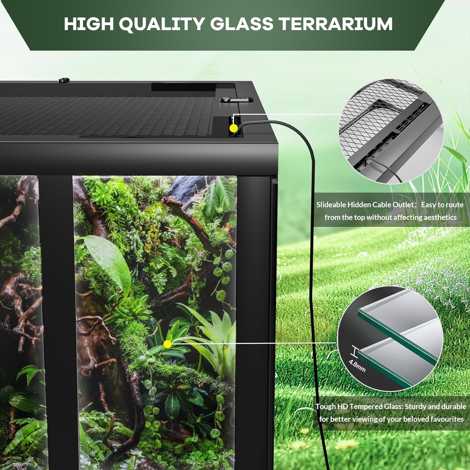 34 Gal Reptile Glass Terrarium, 24 in X 18 in X 18 in with Top & Side Screen Ventilation Reptile Terrarium, Double Hinge Door & anti Escape Reptile Tank for Lizard Tortoise Snake