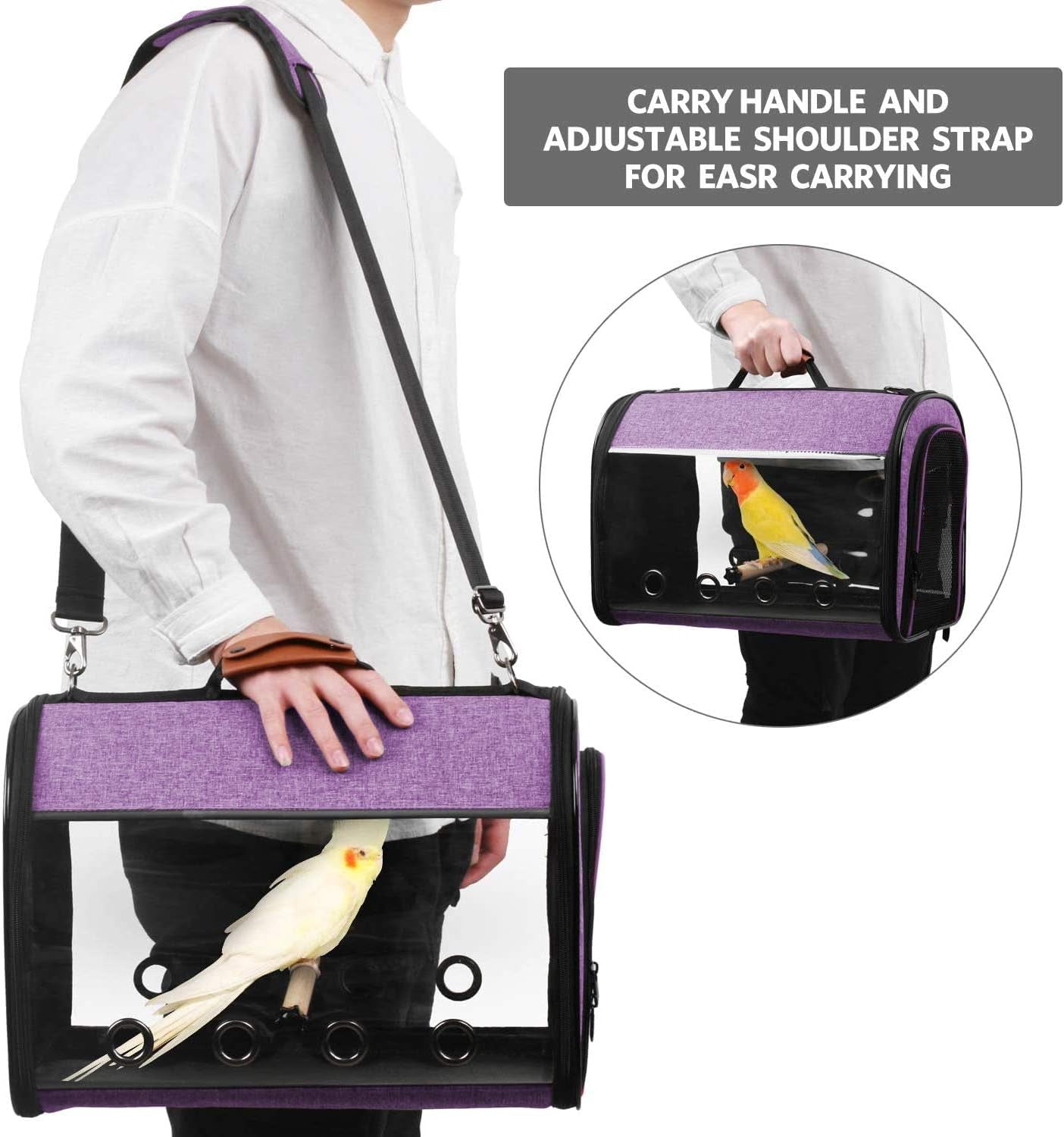 Bird Travel Bag Portable Pet Bird Parrot Carrier Transparent Breathable Travel Cage,Lightweight Bird Carrier,Bird Travel Cage (Carrier-Purple)