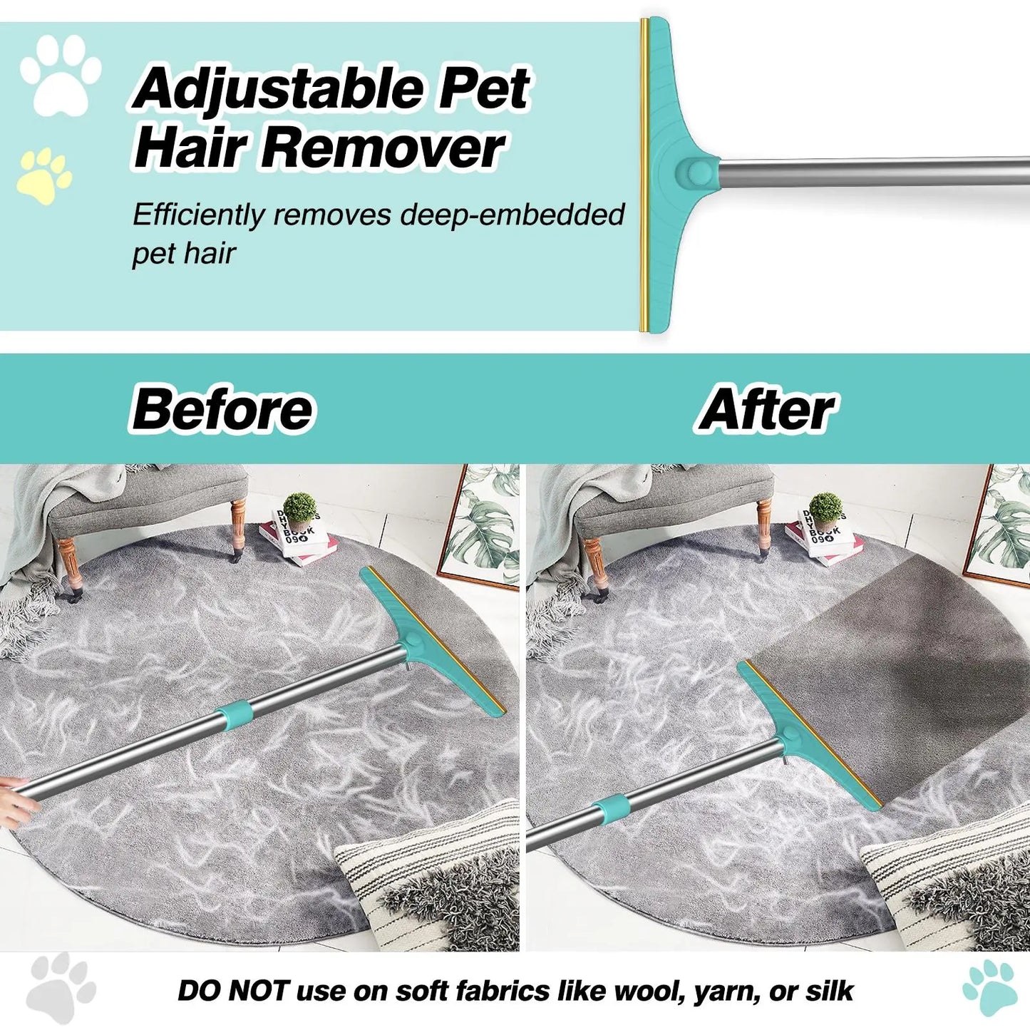 Adjustable Pet Hair Remover Brush with Hanging Ring - Versatile Cleaning Tool for Carpets and Floors, Ideal Gift for Pet Owners