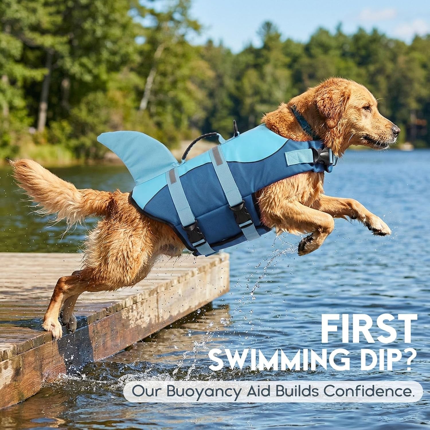 Dog Life Jacket - Pet Safety Vest for Swimming & Boating, Shark Life Jacket with Floatation, Dog Lifesavers Swimsuits for Small Medium Large Dogs (Deepblue, XL)