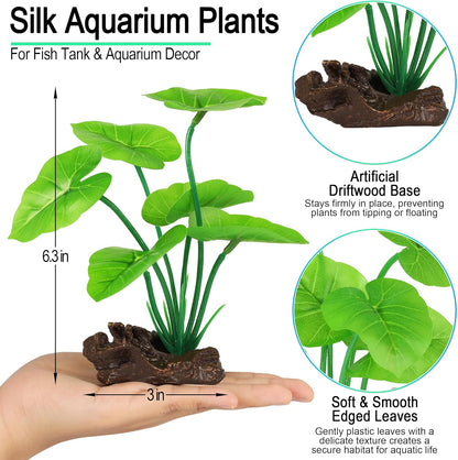 Fish Tank Decor, Silk Aquarium Plants and Hideaway Rock Cave Decor for Betta Fish Tank Accessories, Goldfish, Turtle Tank Decorations