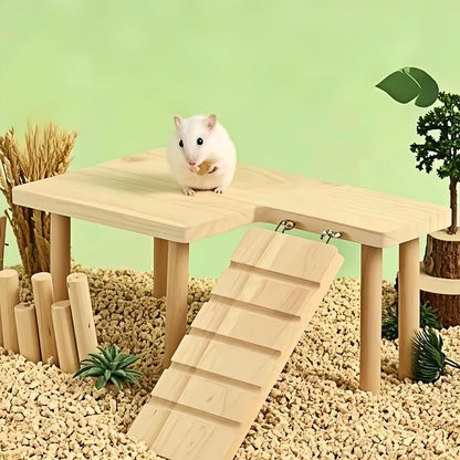 Wooden Hamster Platform for Hamster Cage Accessories Climbing Toys Dwarf Syrian Hamster Gerbil Rat Mice Degus or Other Small Pets (Rectangle)