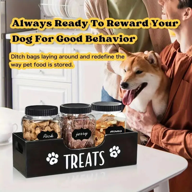 Pet Snack Storage Container - Handcrafted Wooden Feeding Stand for Dog and Cat Treats, Pine Material, Made in China