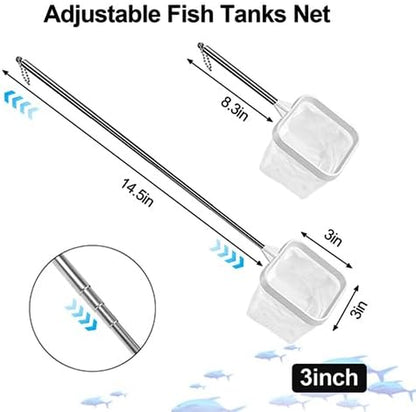 2-Pack White 3-Inch Aquarium Net – Small Fish Tank Tool for Shrimp & Bettas, Fast-Dry Mesh Scoop (Dual-Purpose Cleaner & Decor) by