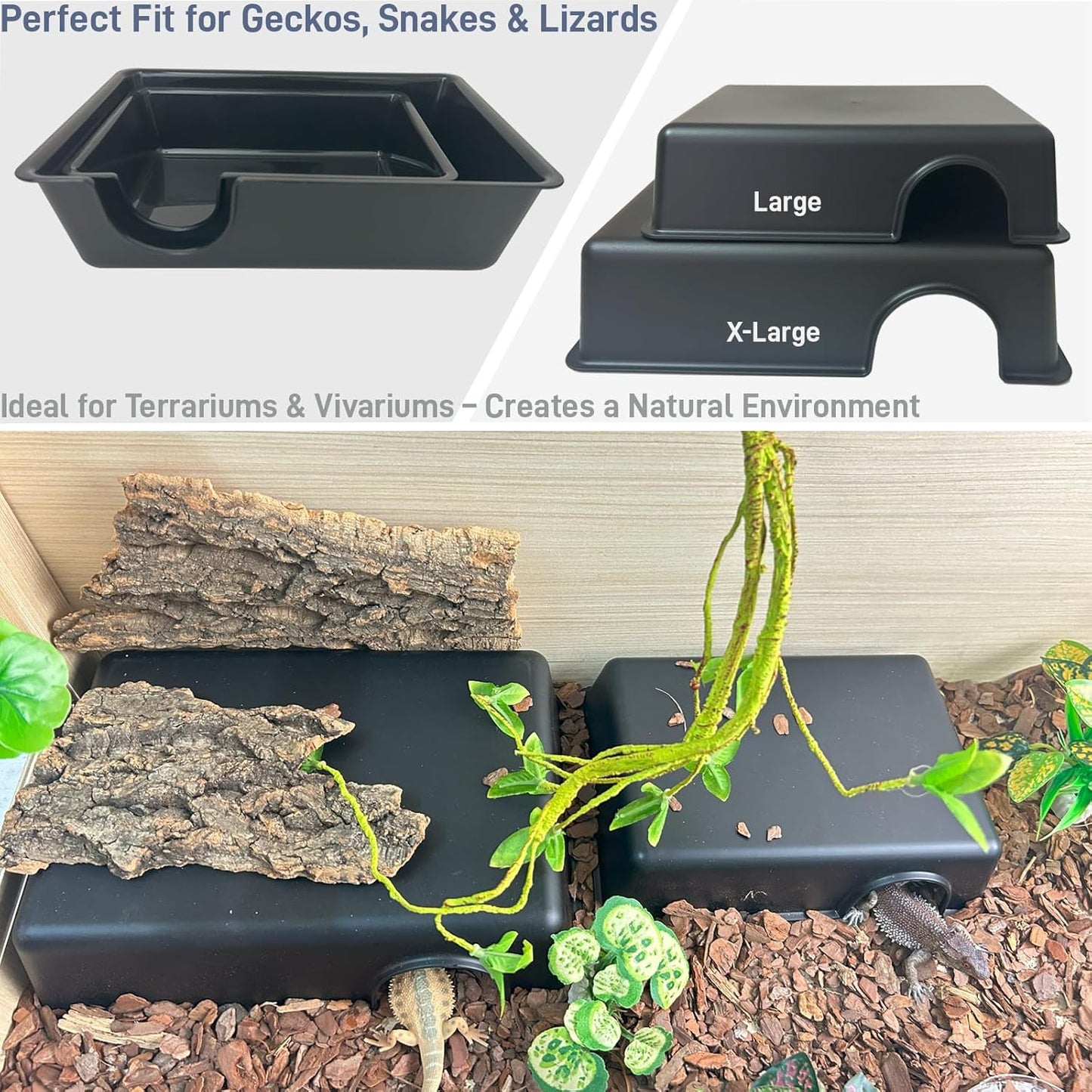 Durable Reptile Hide Box, Ball Python Hide, Leopard Gecko Hide, Bearded Dragon Hide, Easy to Clean Reptile Hides Cave for Tank, Snake Hide Enclosure (9.45" X 6.89" X 2.17" Large)