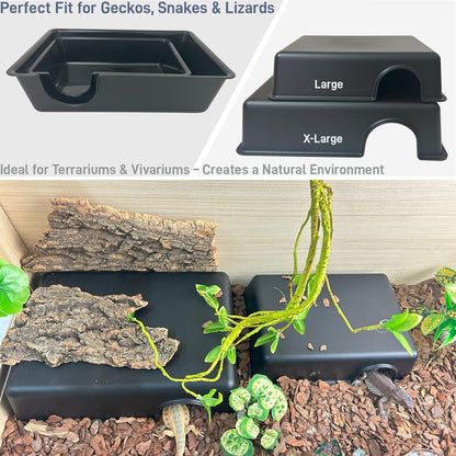 Durable Reptile Hide Box, Ball Python Hide, Leopard Gecko Hide, Bearded Dragon Hide, Easy to Clean Reptile Hides Cave for Tank, Snake Hide Enclosure (9.45" X 6.89" X 2.17" Large)