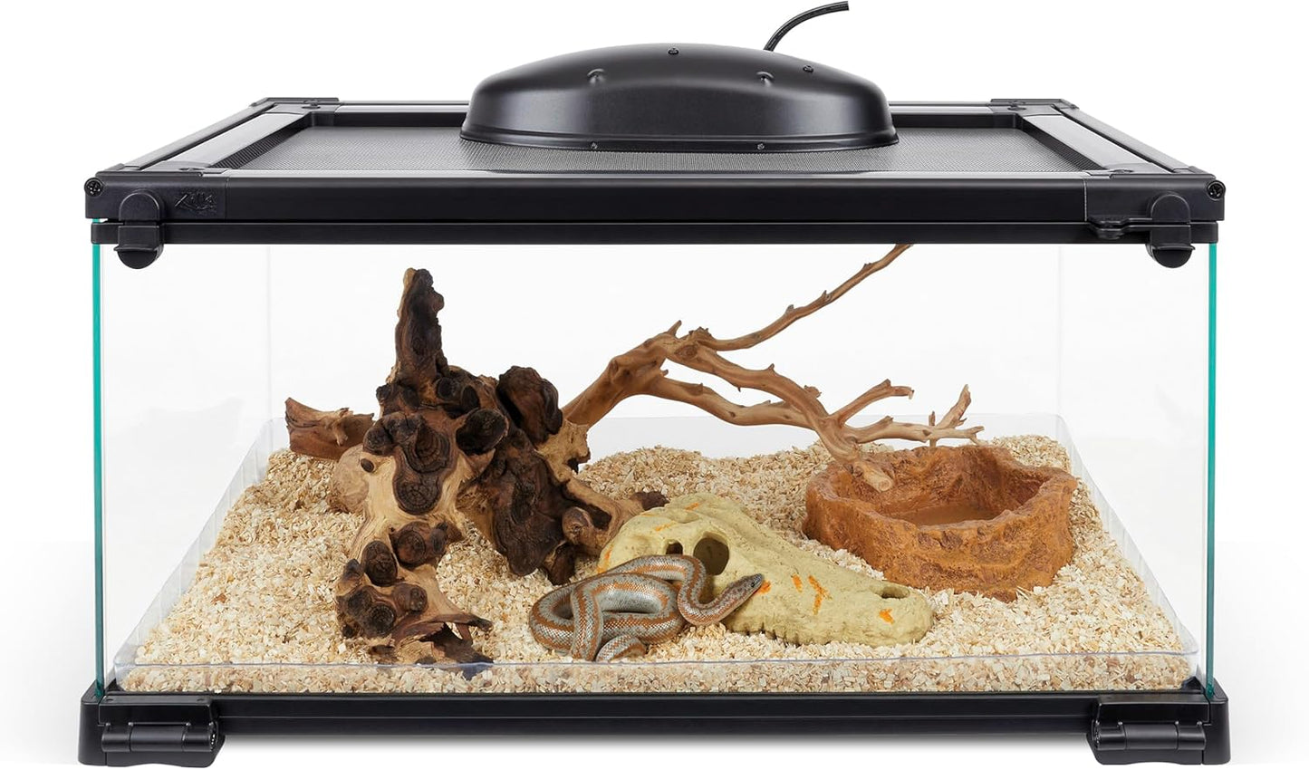 Quickbuild Reptile 10 Gallon Glass Terrarium Habitat with Bedding Tray for Geckos, Snakes, Lizards, Frogs, Turtles, and Tortoises, 20" X 12" X 10"