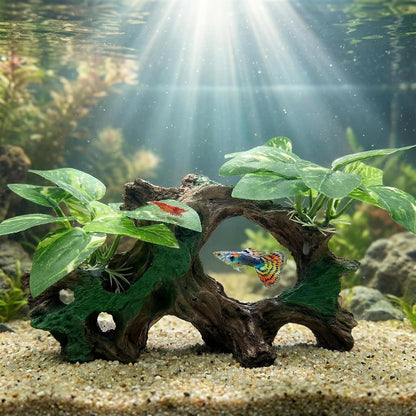 Aquarium Decorations Cave Silk Aquarium Plants Betta Fish Tank Decor Ornament, Soft & Safe Fish Tank Accessories, Goldfish Bowl Decor Artificial Driftwood