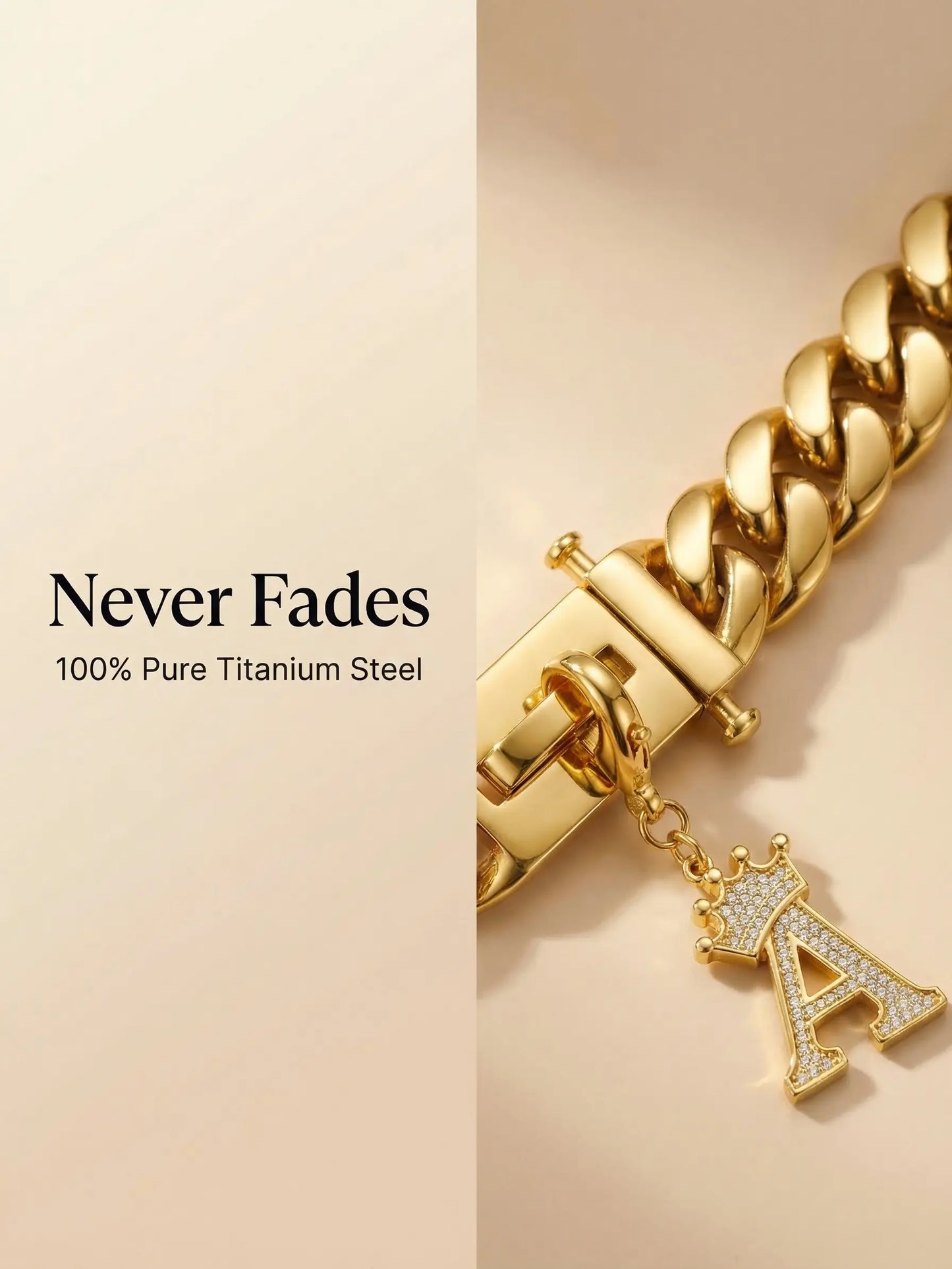POPILY "Golden Crown" Pet Collar — Meticulously Crafted from 18K Gold-Plated Titanium Steel, Featuring a Clasp Exquisitely Set with Dazzling Cubic Zirconia. This Luxurious Collar Is Custom-Tailored for Large Dogs and Showcases a Stylish Cuban Link Design.