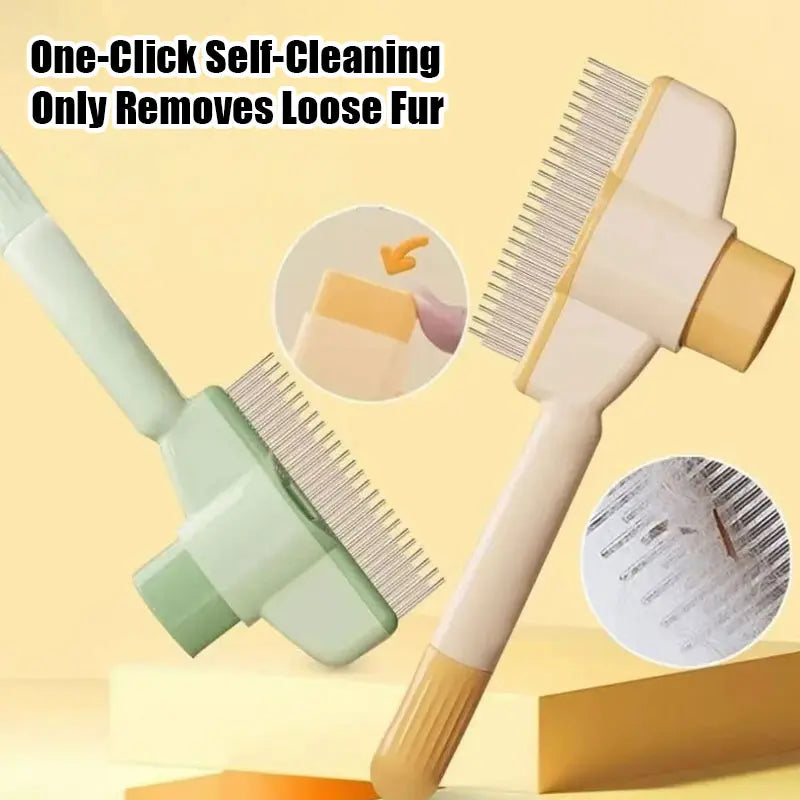 Professional Pet Comb for Dogs and Cats - Stainless Steel Teeth for Shedding and Tangle Removal, Self-Cleaning Design with Release Button