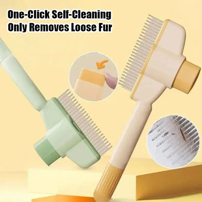 Professional Pet Comb for Dogs and Cats - Stainless Steel Teeth for Shedding and Tangle Removal, Self-Cleaning Design with Release Button