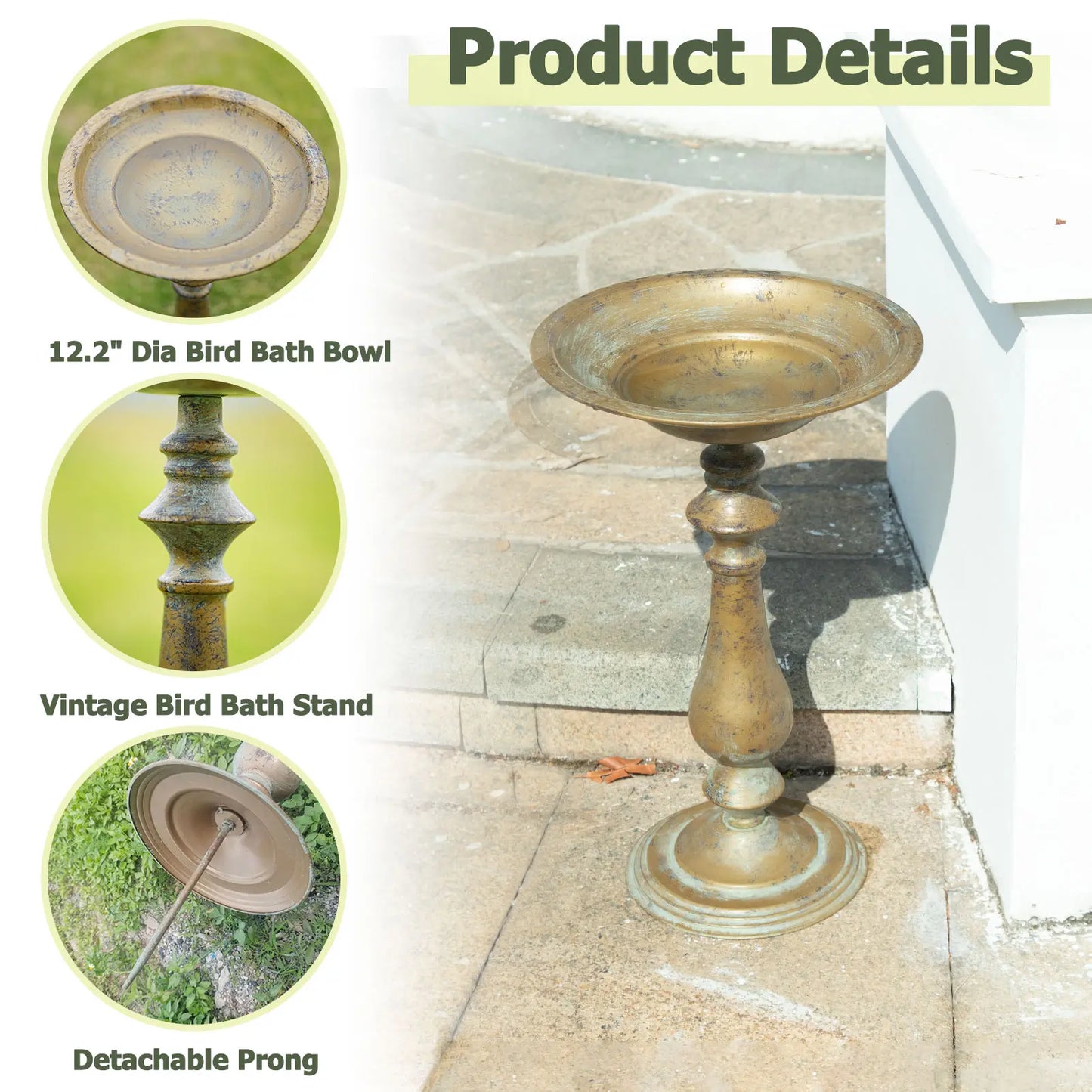 19”H Antique Pedestal Bird Bath, Bird Baths for Outdoors, Hand-Crafted Metal Bird Bath Bird Feeder Seed Tray for Garden Yard Decor (Copper)
