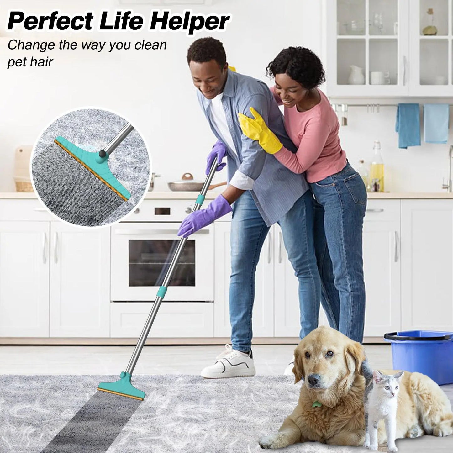 Adjustable Pet Hair Remover Brush with Hanging Ring - Versatile Cleaning Tool for Carpets and Floors, Ideal Gift for Pet Owners