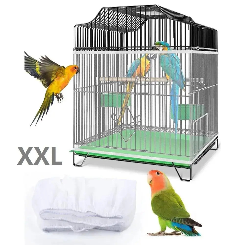 Bird Cage Cover, 360 Degrees Covering Bird Cage Mesh Net, Elastic Birdcage Cover, Soft Bird Seed Guard Skirt for Home, Bird Cage Accessories, Bird Cage Veil