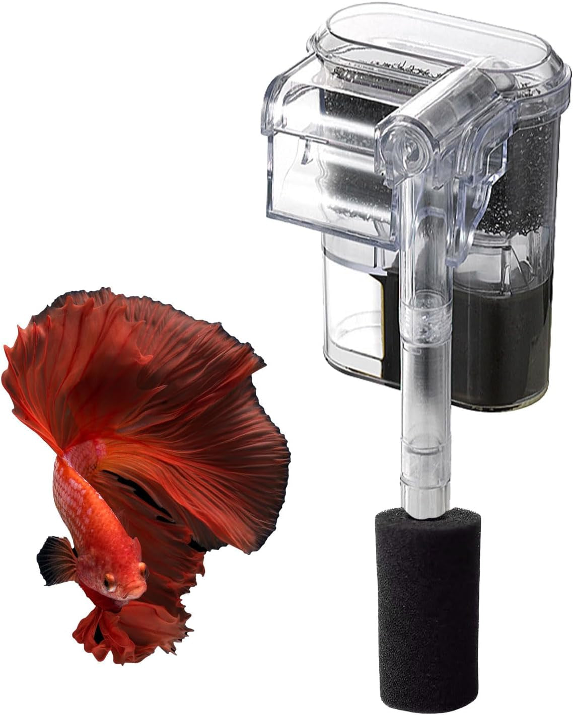 Quiet Aquarium Filter for Betta, Slim HOB Fish Tank Filter for 3-10 Gal Planted Aquariums & Aquascaping with 1 Pre-Filter Sponge ，Adjustable Flow，250L/H