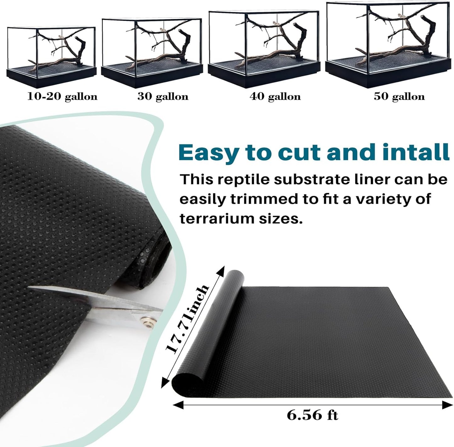 6.5 FT Reptile Substrate Mat - Reptile Carpet Mat Terrarium Bearded Dragon Tank Mat Reptile Tank Liner Bedding Accessories Substrate for Leopard Gecko Snake Tortoise Gecko Lizard (Black)