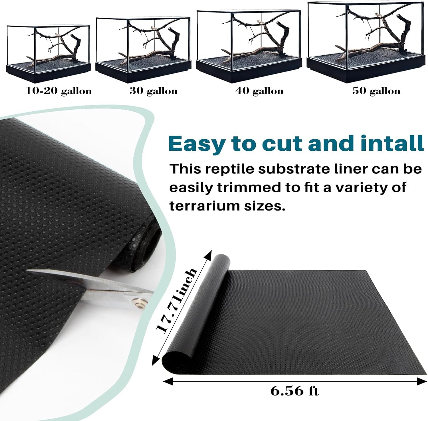 6.5 FT Reptile Substrate Mat - Reptile Carpet Mat Terrarium Bearded Dragon Tank Mat Reptile Tank Liner Bedding Accessories Substrate for Leopard Gecko Snake Tortoise Gecko Lizard (Black)