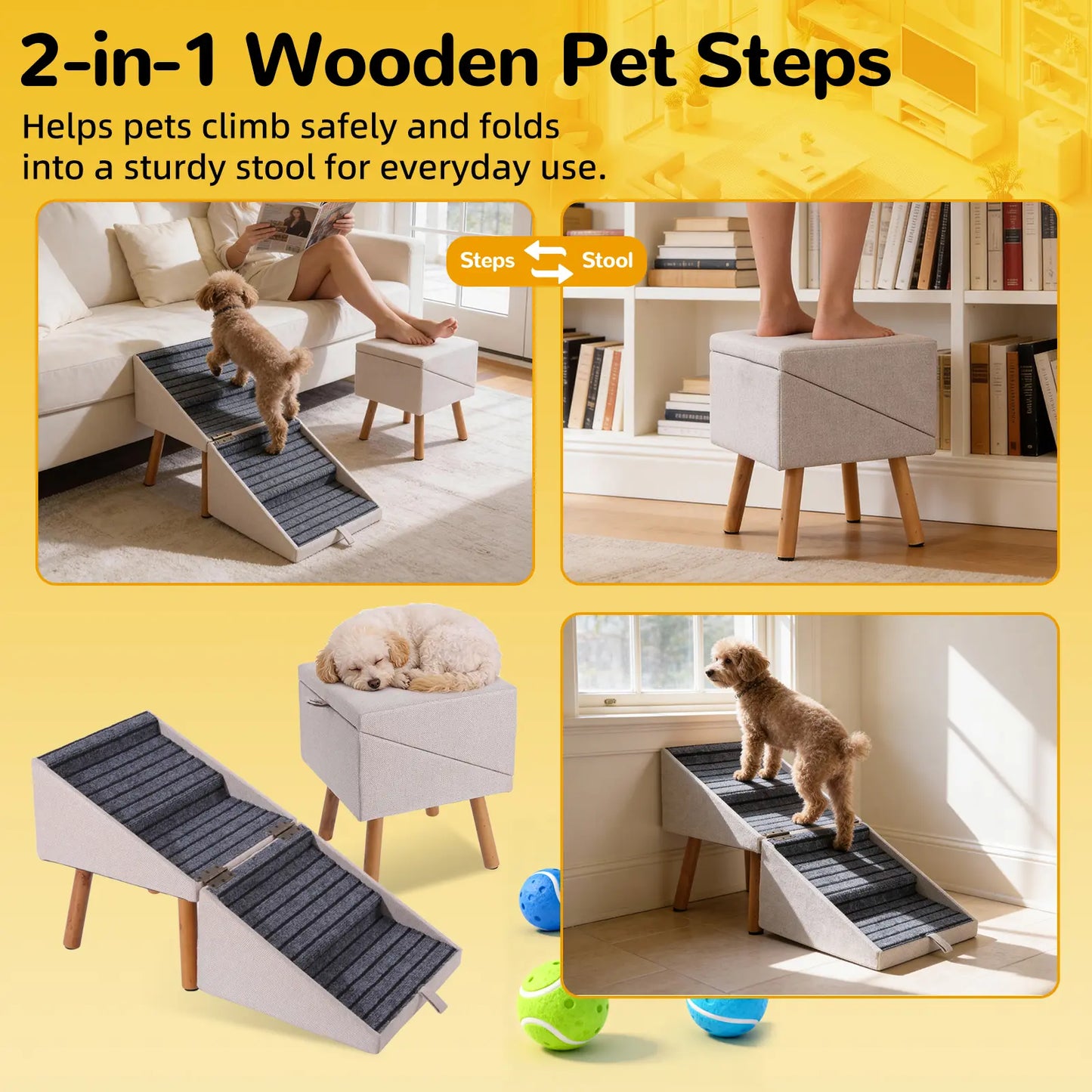 2-In-1 Convertible Home Step Stool 17'' Dog Stairs Ramp for Couch for all sized dogs
