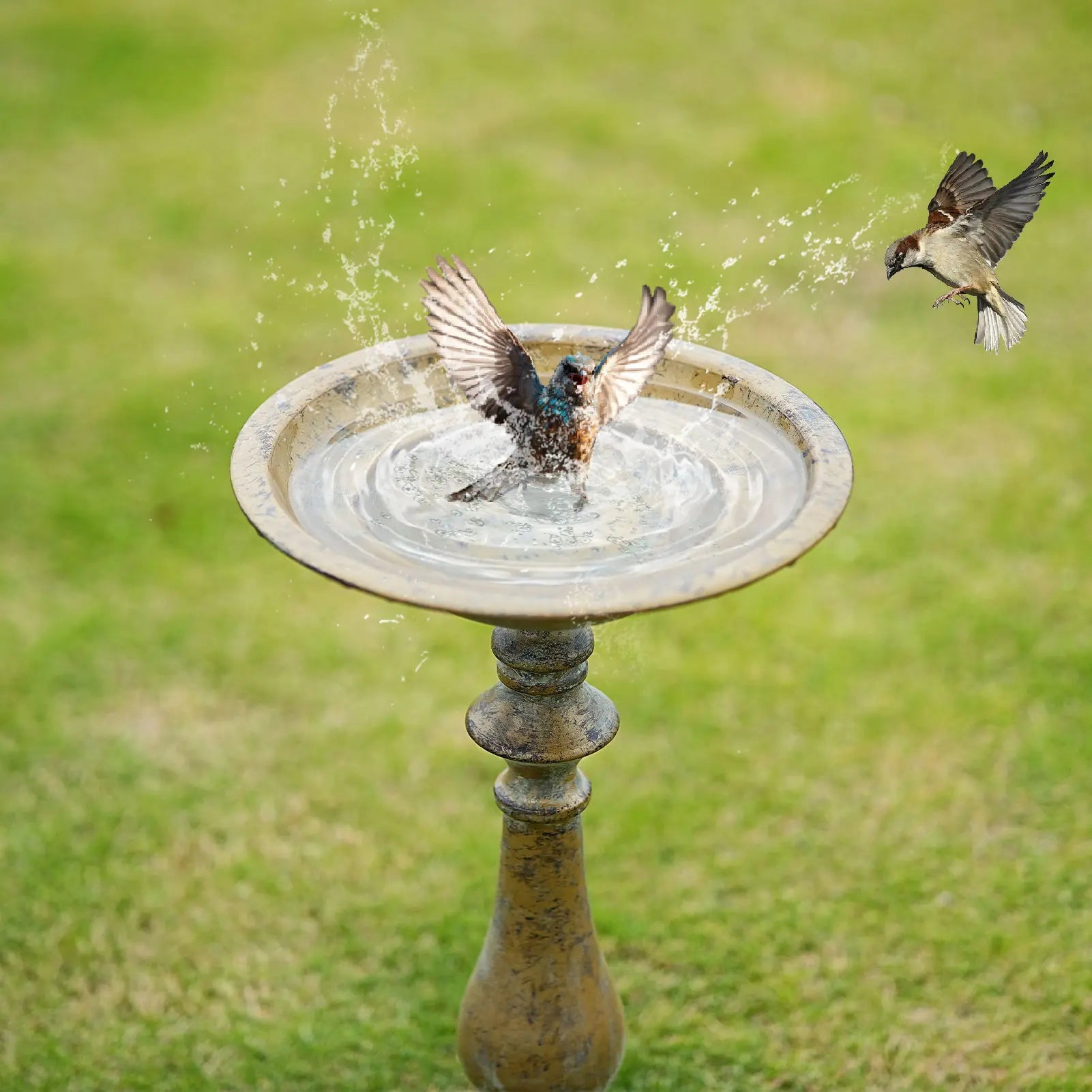 19”H Antique Pedestal Bird Bath, Bird Baths for Outdoors, Hand-Crafted Metal Bird Bath Bird Feeder Seed Tray for Garden Yard Decor (Copper)