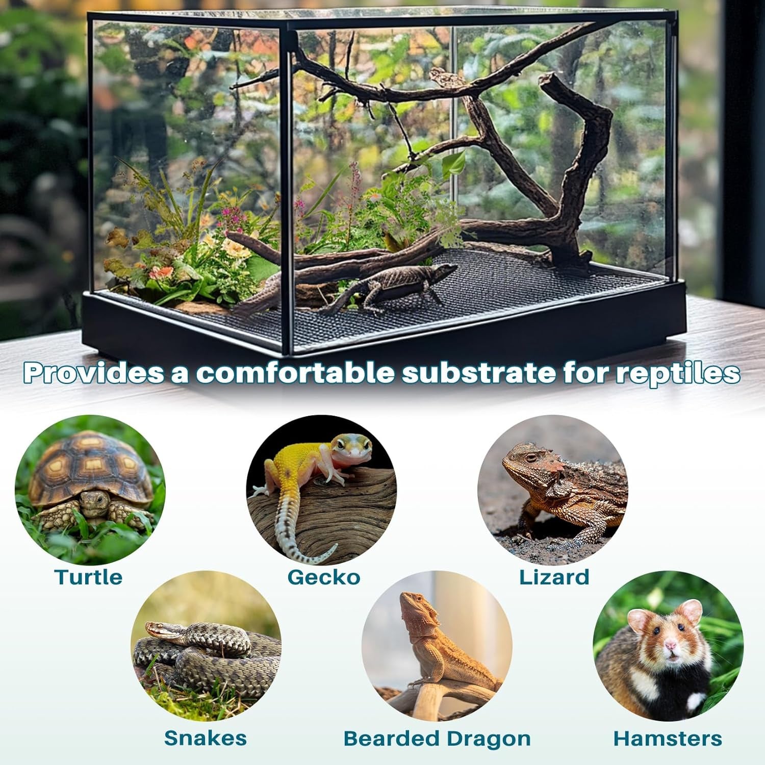 6.5 FT Reptile Substrate Mat - Reptile Carpet Mat Terrarium Bearded Dragon Tank Mat Reptile Tank Liner Bedding Accessories Substrate for Leopard Gecko Snake Tortoise Gecko Lizard (Black)
