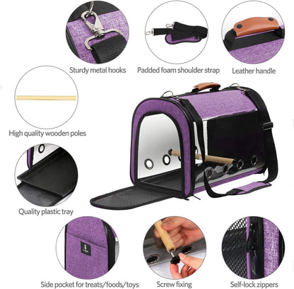 Bird Travel Bag Portable Pet Bird Parrot Carrier Transparent Breathable Travel Cage,Lightweight Bird Carrier,Bird Travel Cage (Carrier-Purple)