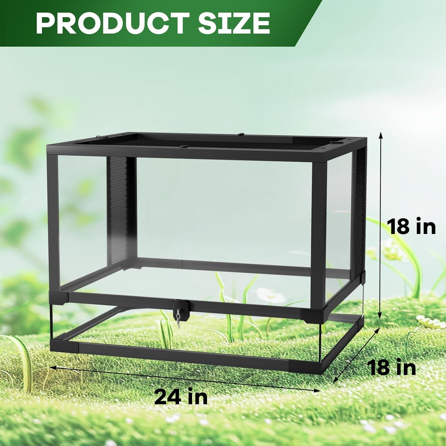 34 Gal Reptile Glass Terrarium, 24 in X 18 in X 18 in with Top & Side Screen Ventilation Reptile Terrarium, Double Hinge Door & anti Escape Reptile Tank for Lizard Tortoise Snake
