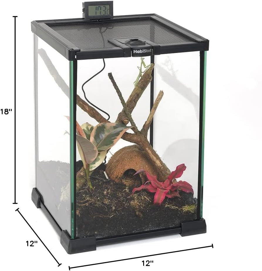 Glass Terrarium for Reptiles 12"X12"X18" – Stackable Reptile Enclosure for Inverts & Amphibians with Lock & Waterproof Base, Ideal Terrarium Tank for Chameleons, Geckos and Bioactive Setups