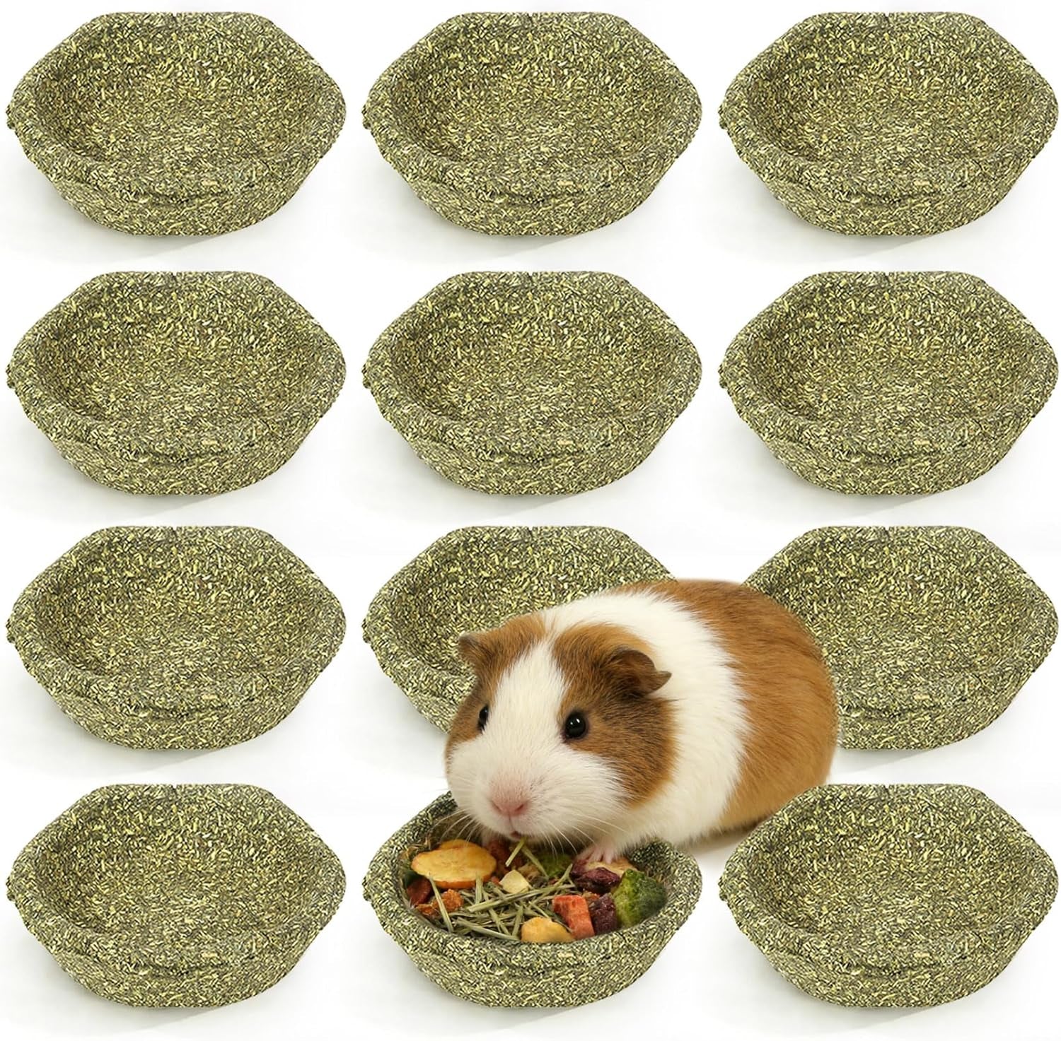 12 Pcs Hamster Edible Premium Timothy Hay Chew Bowl Rabbit Treats for Teeth Chewing Chinchilla Chew & Decor Toys for Syrian Dwarf Hamsters Gerbils Mice