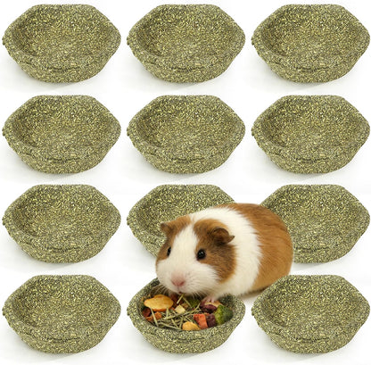 12 Pcs Hamster Edible Premium Timothy Hay Chew Bowl Rabbit Treats for Teeth Chewing Chinchilla Chew & Decor Toys for Syrian Dwarf Hamsters Gerbils Mice