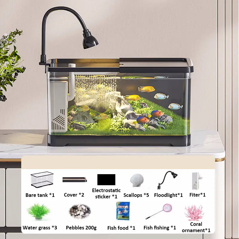 3 Gallons Small Fish Tank Aquarium Starter Kit for Home, Office, Room, Decorative Desktop, Betta Fish Tank with Landscape Set for Shrimp, Jellyfish, Goldfish