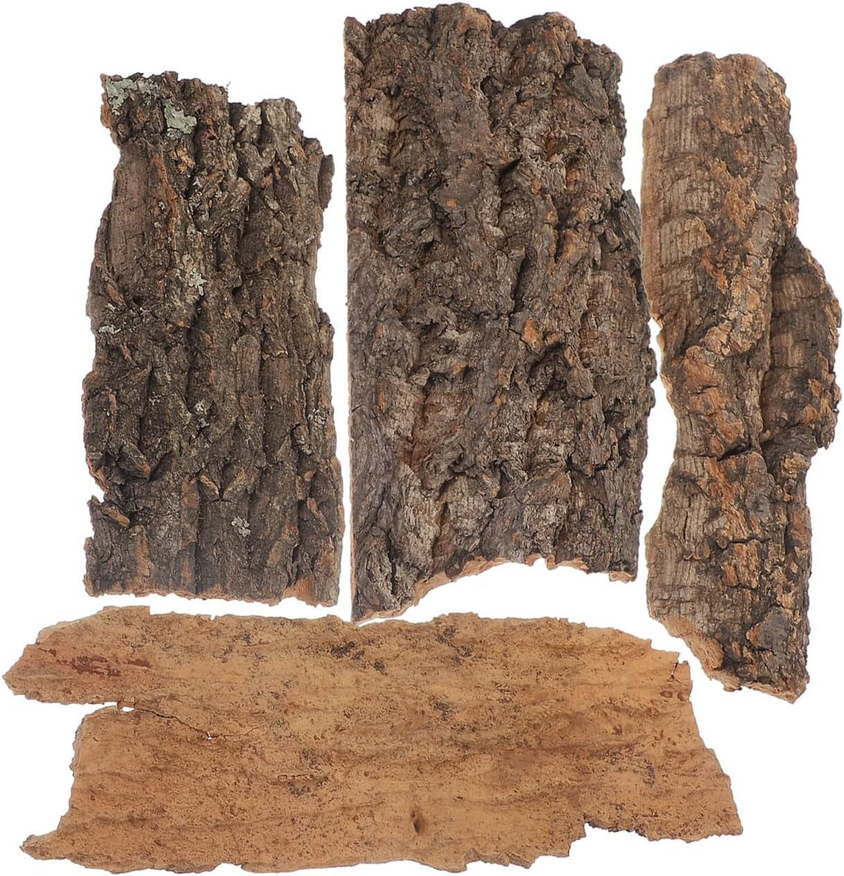4Pcs Reptile Tree Bark Reptile Hides: Natural Wood Cork Bark Gecko Hide Small Climbing Barks Terrarium Decor Lizard Geckos Tortoise Birdcage Tank Accessories Water Tube Landscaping