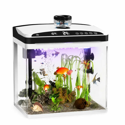 Smart Fish Tank, 3 Gallon, Purple Light Fish Tank with Temperature Time Display, Thermometer, 7 Colorful LED Small Fish Tank with Triple-Filtration, Water Cycle, Feeder Bin, Aquarium for Betta Goldfish