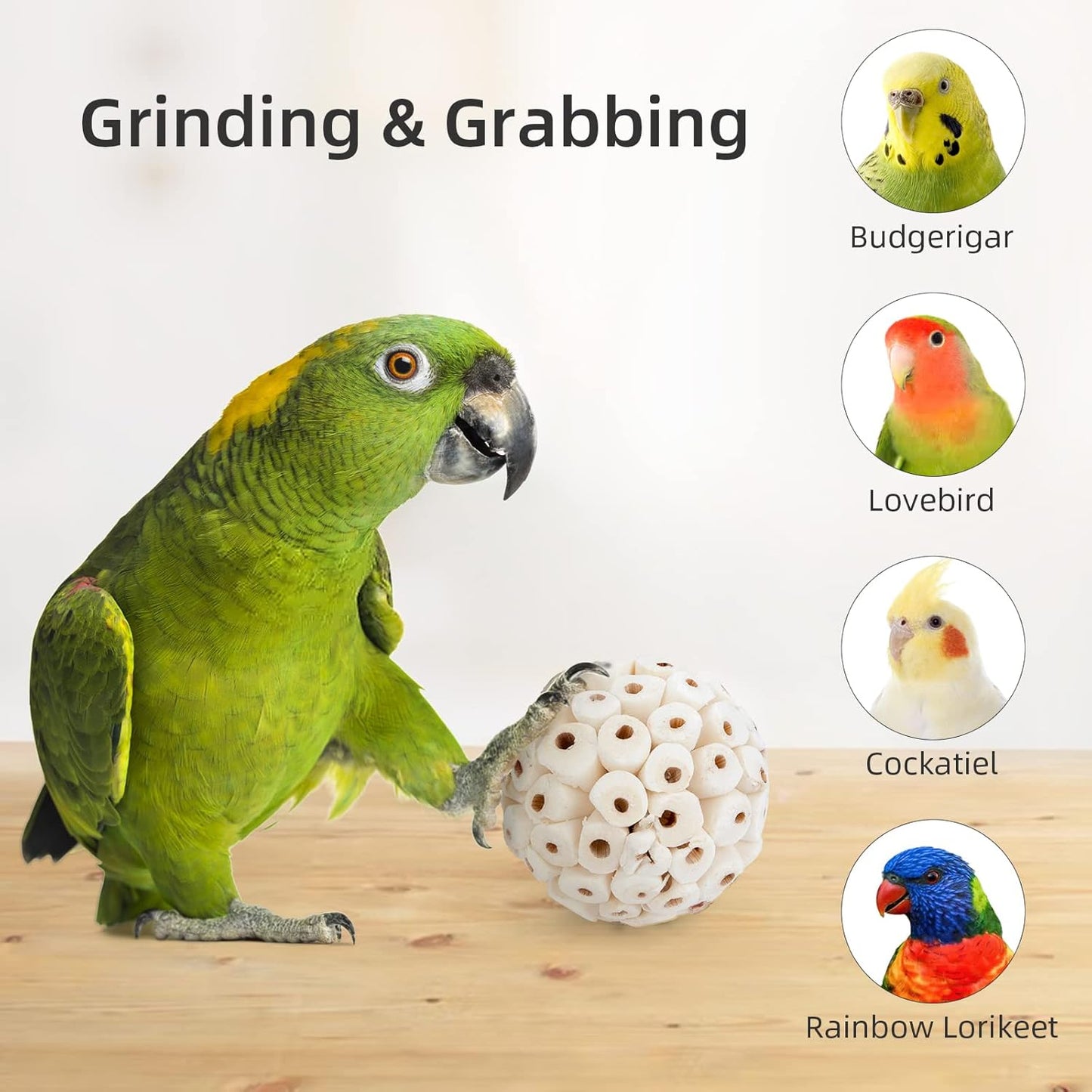 Bird Toy Sola Ball - Natural Soft Chew Shredding & Foraging Toy for Cockatiel Conure Quaker Parrot Budgie Parakeet Rabbit Bunny Guinea Pig Chinchilla (Style 1 (Pack of 6))