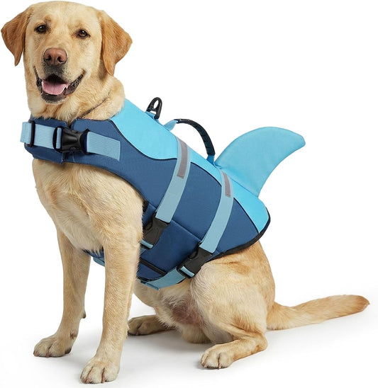 Dog Life Jacket - Pet Safety Vest for Swimming & Boating, Shark Life Jacket with Floatation, Dog Lifesavers Swimsuits for Small Medium Large Dogs (Deepblue, XL)