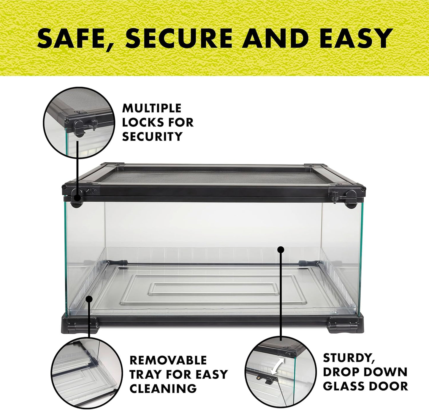 Quickbuild Reptile 10 Gallon Glass Terrarium Habitat with Bedding Tray for Geckos, Snakes, Lizards, Frogs, Turtles, and Tortoises, 20" X 12" X 10"