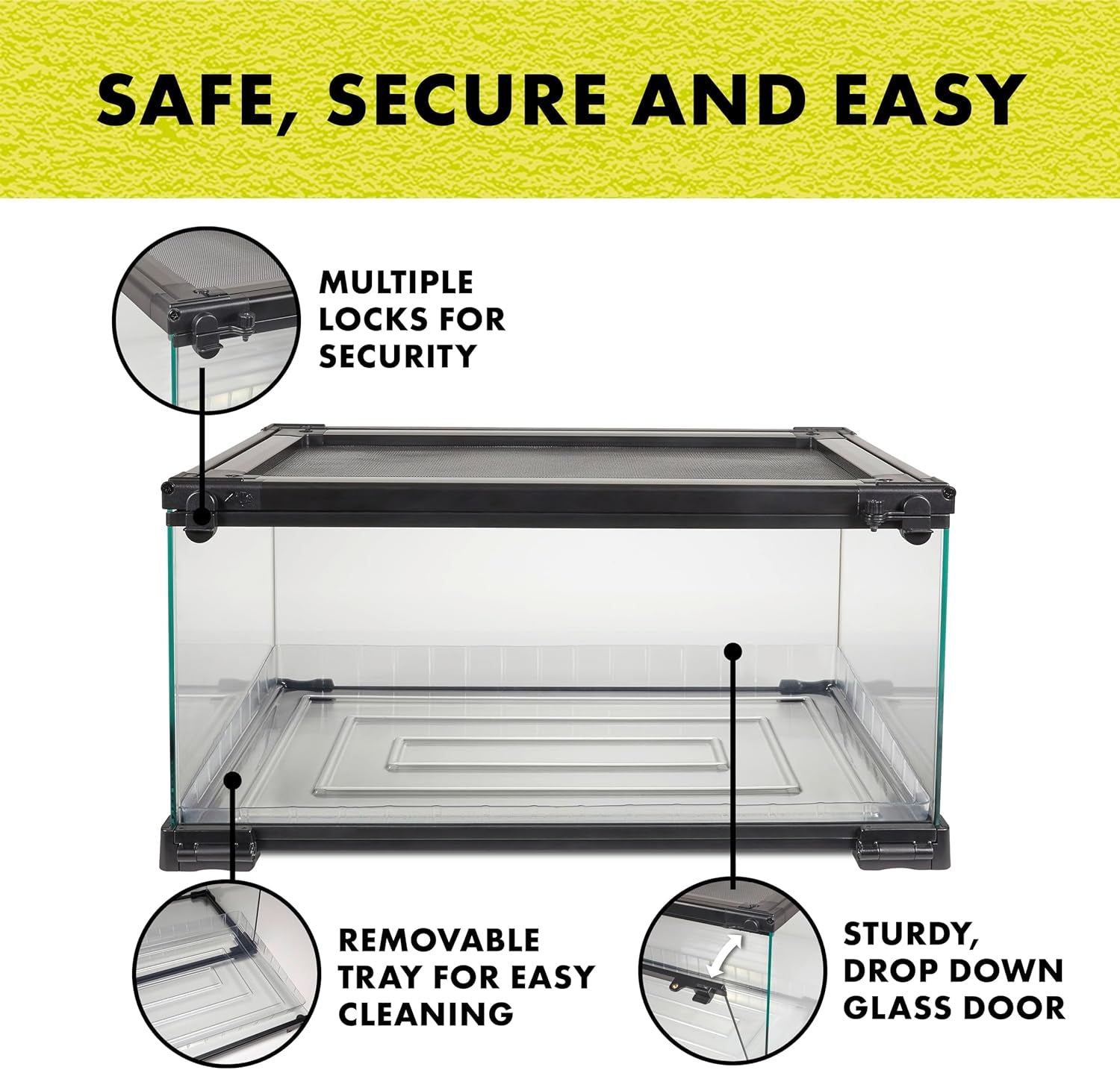Quickbuild Reptile 10 Gallon Glass Terrarium Habitat with Bedding Tray for Geckos, Snakes, Lizards, Frogs, Turtles, and Tortoises, 20" X 12" X 10"