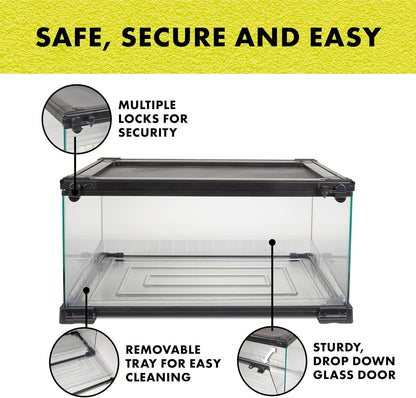 Quickbuild Reptile 10 Gallon Glass Terrarium Habitat with Bedding Tray for Geckos, Snakes, Lizards, Frogs, Turtles, and Tortoises, 20" X 12" X 10"