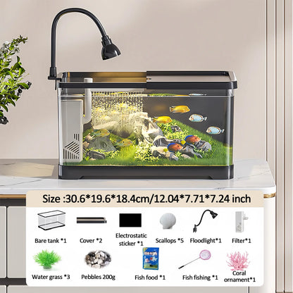 3 Gallons Small Fish Tank Aquarium Starter Kit for Home, Office, Room, Decorative Desktop, Betta Fish Tank with Landscape Set for Shrimp, Jellyfish, Goldfish