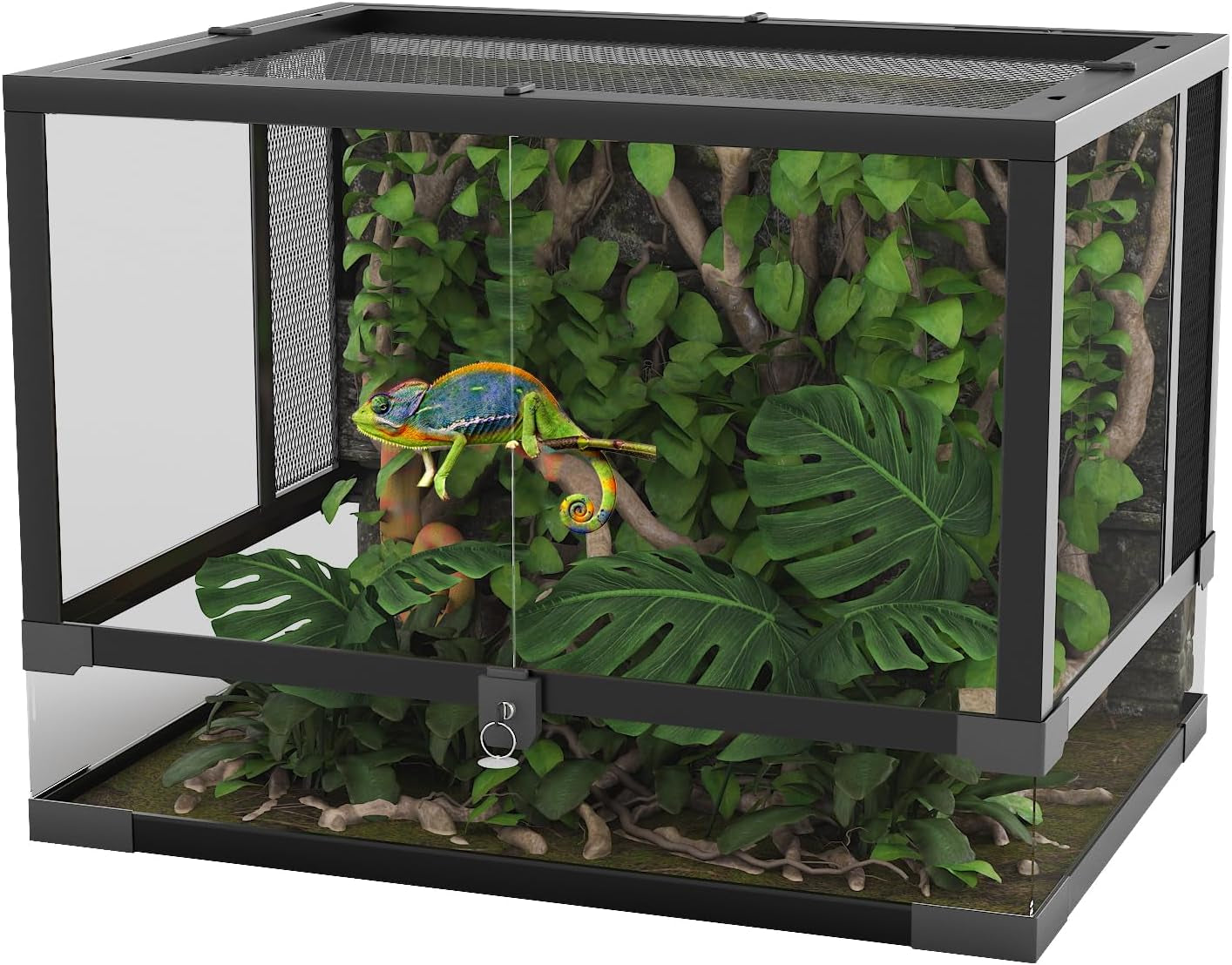 34 Gal Reptile Glass Terrarium, 24 in X 18 in X 18 in with Top & Side Screen Ventilation Reptile Terrarium, Double Hinge Door & anti Escape Reptile Tank for Lizard Tortoise Snake