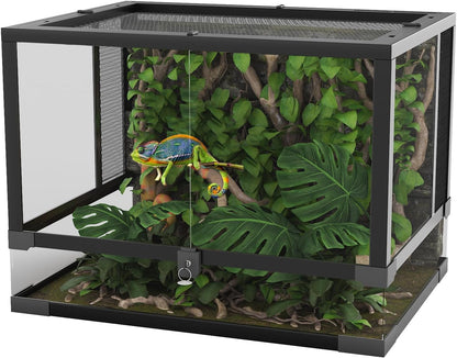 34 Gal Reptile Glass Terrarium, 24 in X 18 in X 18 in with Top & Side Screen Ventilation Reptile Terrarium, Double Hinge Door & anti Escape Reptile Tank for Lizard Tortoise Snake