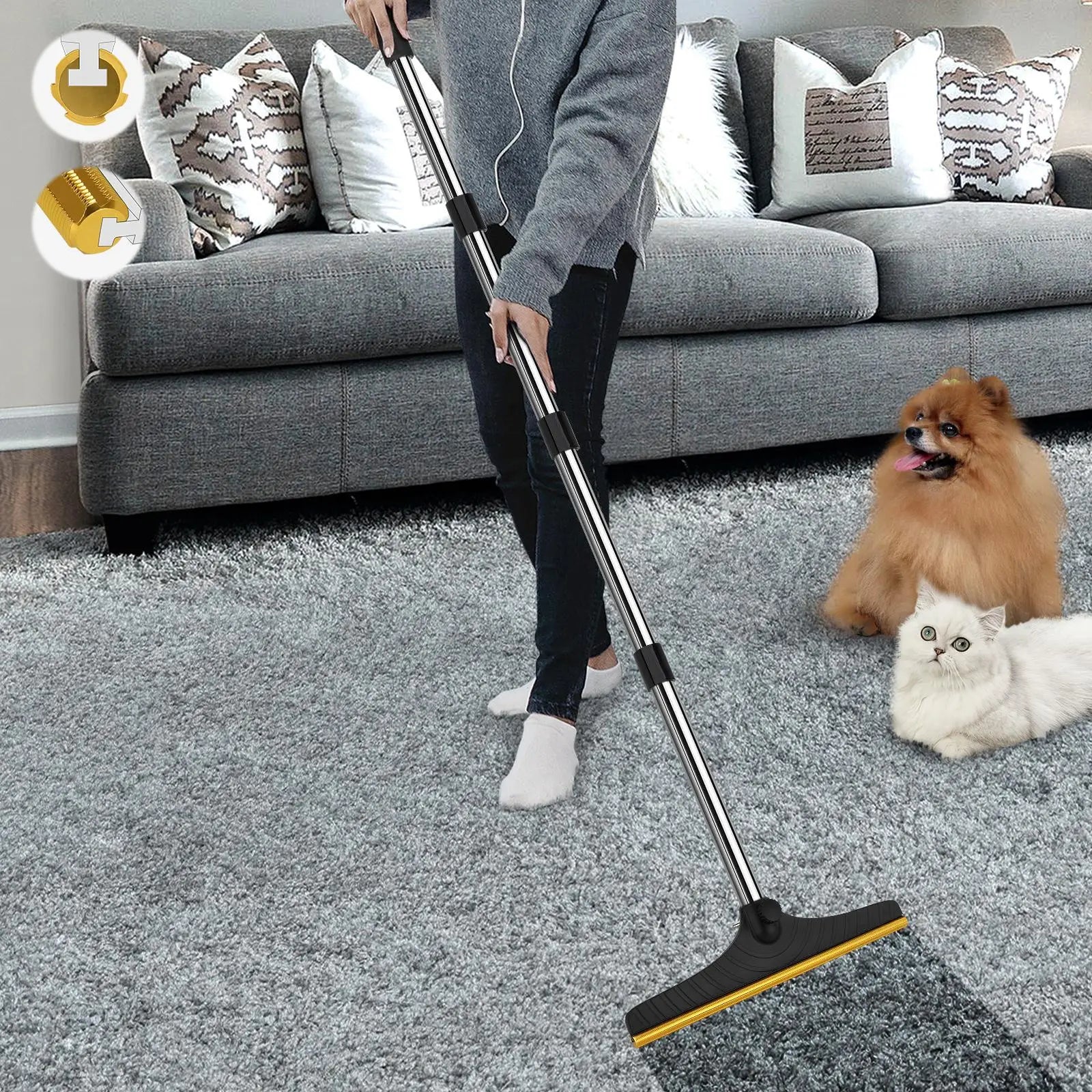 Adjustable Pet Hair Remover Brush with Hanging Ring - Versatile Cleaning Tool for Carpets and Floors, Ideal Gift for Pet Owners