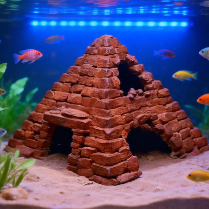 Fish Hideout House, Aquarium Decor, Fish Tank Decorations, Underwater Cave, Pyramid Shape, 3D Printed, Eco-Friendly, Easy to Attach, Small Fish Tank Shelter, Aquarium Supplies